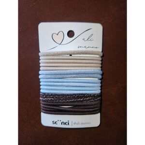 Scunci Ali Manna 18‎ pack Elastic Hair Ties Brown/Blue/Tan Neutral Colors~NEW~